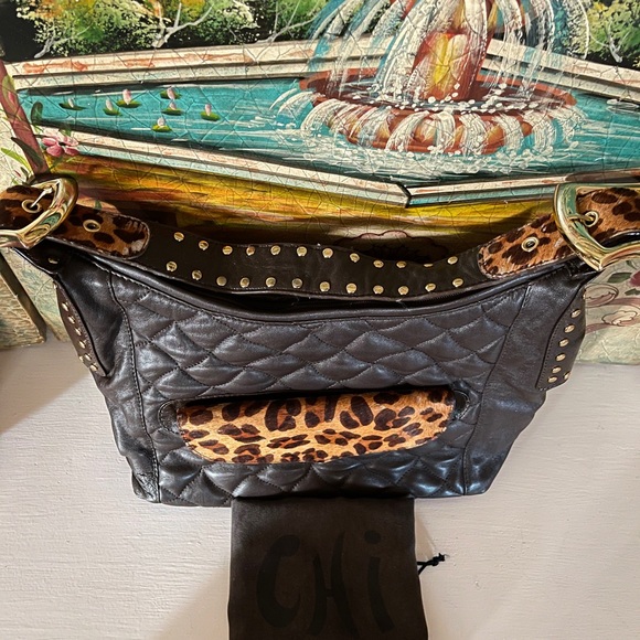 Carlos Falchi Designer Hobo Quilted Brown Handbag - Picture 8 of 16